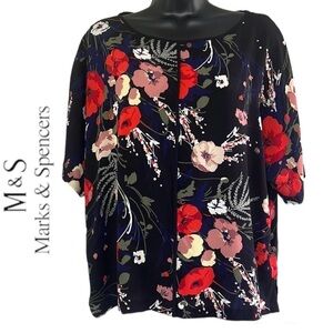 M&S Collection Floral Print Kimono 3/4 Sleeve Blouse Size EU 44